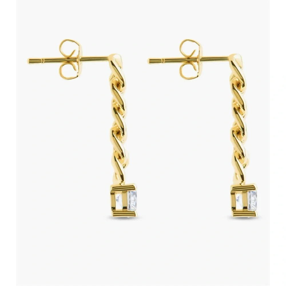 Phoebe Cubic Zirconia Chain Link Drop Earrings 14k Gold Plated
